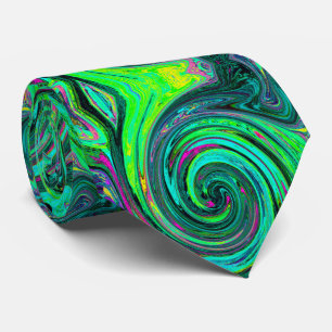 Groovy Abstrakt Retro Grönt och Magenta Swirl Slips