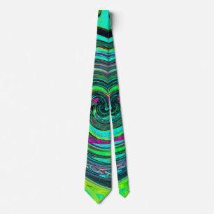 Groovy Abstrakt Retro Grönt och Magenta Swirl Slips