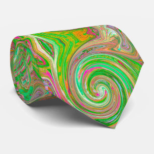 Groovy Abstrakt Retro Grönt och Shock rosa Swirl Slips