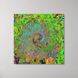 Groovy Abstrakt Retro Lime Green och Blue Swirl Canvastryck