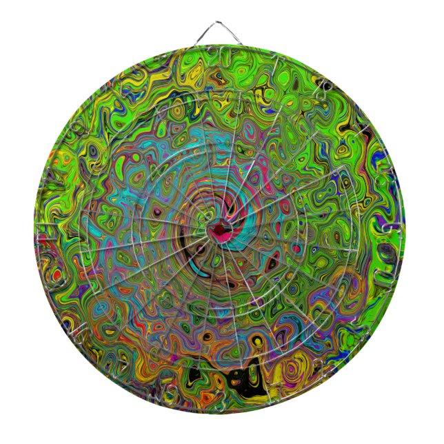 Groovy Abstrakt Retro Lime Green och Blue Swirl Darttavla (Framsidan)
