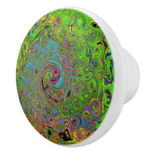 Groovy Abstrakt Retro Lime Green och Blue Swirl Knopp