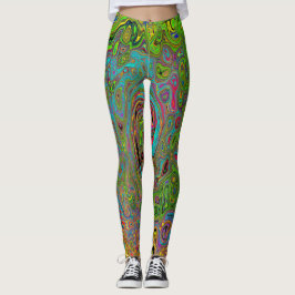 Groovy Abstrakt Retro Lime Green och Blue Swirl Leggings