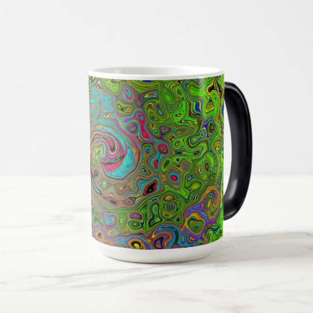 Groovy Abstrakt Retro Lime Green och Blue Swirl Magisk Mugg (Framsida höger)