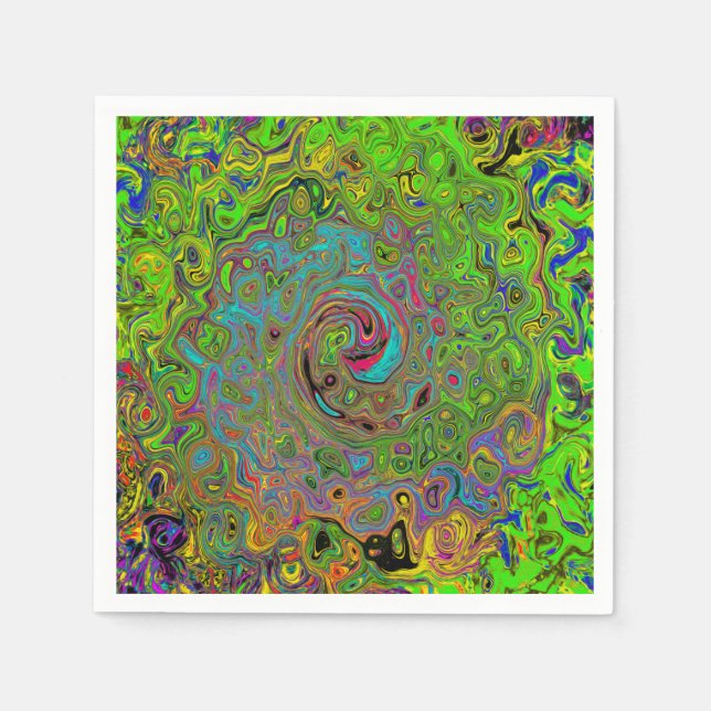 Groovy Abstrakt Retro Lime Green och Blue Swirl Pappersservett (Framsidan)