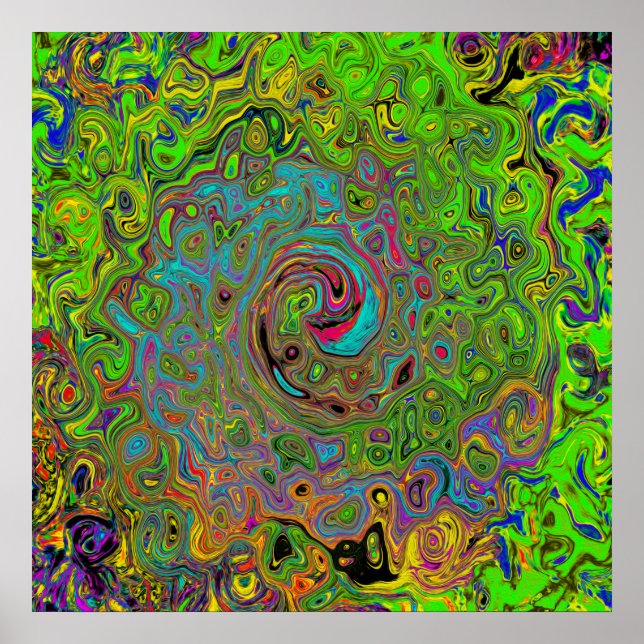 Groovy Abstrakt Retro Lime Green och Blue Swirl Poster (Framsidan)