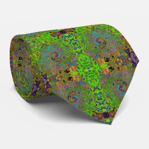 Groovy Abstrakt Retro Lime Green och Blue Swirl Slips