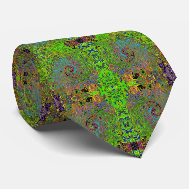 Groovy Abstrakt Retro Lime Green och Blue Swirl Slips (Rullad)