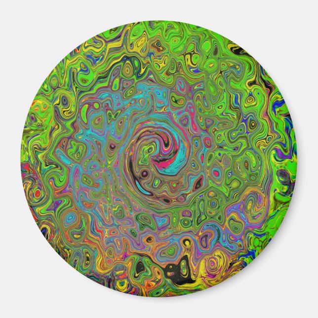 Groovy Abstrakt Retro Limegrön och Blå Virvel Magnet (Framsidan)