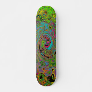 Groovy Abstrakt Retro Limegrön och Blå Virvel Mini Skateboard Bräda 18,5 Cm
