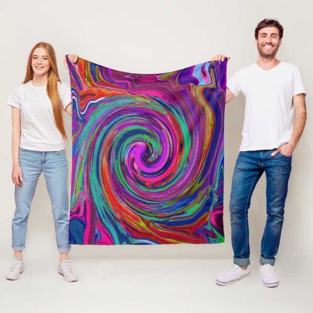 Groovy Abstrakt Retro Magenta Mörk Rainbow Swirl Fleecefilt (På plats)