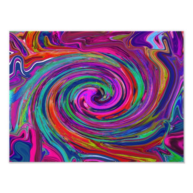 Groovy Abstrakt Retro Magenta Mörk Rainbow Swirl Fototryck (Framsidan)