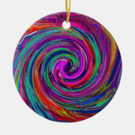 Groovy Abstrakt Retro Magenta Mörk Rainbow Swirl Julgransprydnad Keramik