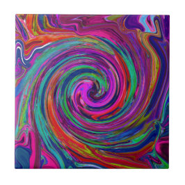 Groovy Abstrakt Retro Magenta Mörk Rainbow Swirl Kakelplatta
