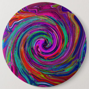 Groovy Abstrakt Retro Magenta Mörk Rainbow Swirl Knapp