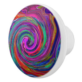 Groovy Abstrakt Retro Magenta Mörk Rainbow Swirl Knopp