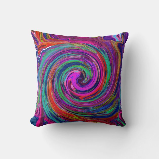 Groovy Abstrakt Retro Magenta Mörk Rainbow Swirl Kudde (Framsida)