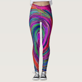 Groovy Abstrakt Retro Magenta Mörk Rainbow Swirl Leggings