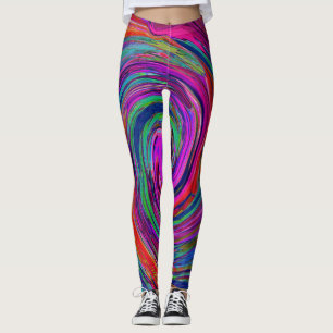 Groovy Abstrakt Retro Magenta Mörk Rainbow Swirl Leggings