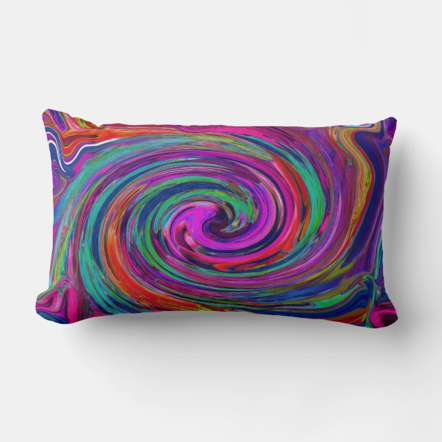 Groovy Abstrakt Retro Magenta Mörk Rainbow Swirl Lumbarkudde (Framsida)