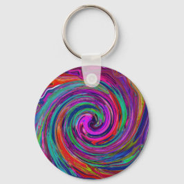 Groovy Abstrakt Retro Magenta Mörk Rainbow Swirl Nyckelring