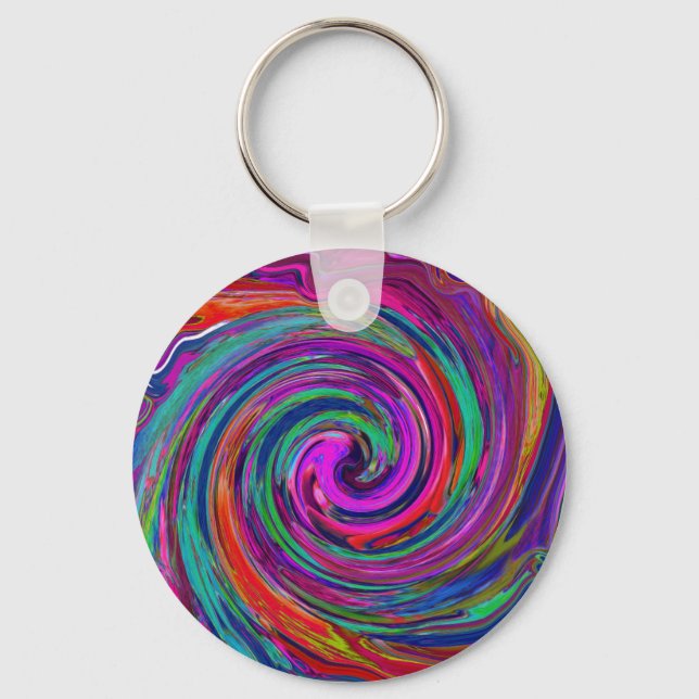 Groovy Abstrakt Retro Magenta Mörk Rainbow Swirl Nyckelring (Framsida)