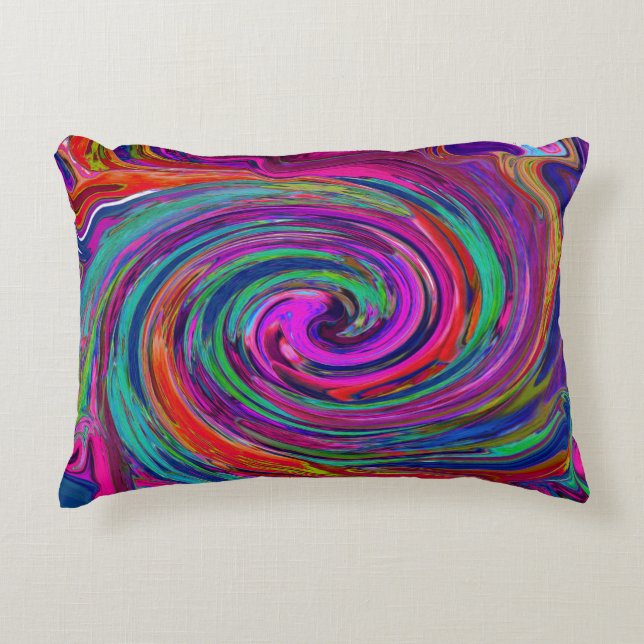 Groovy Abstrakt Retro Magenta Mörk Rainbow Swirl Prydnadskudde (Framsidan)