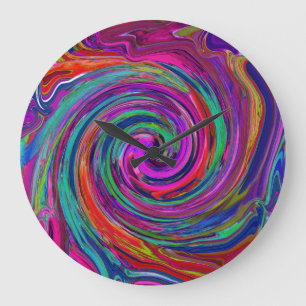 Groovy Abstrakt Retro Magenta Mörk Rainbow Swirl Stor Klocka