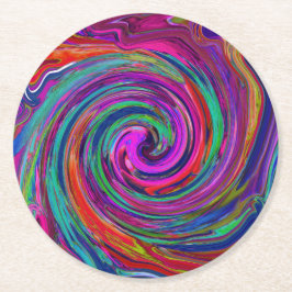 Groovy Abstrakt Retro Magenta Mörk Rainbow Swirl Underlägg Papper Rund