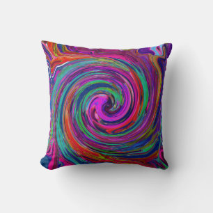 Groovy Abstrakt Retro Magenta Mörk Regnbåge Virvel Kudde