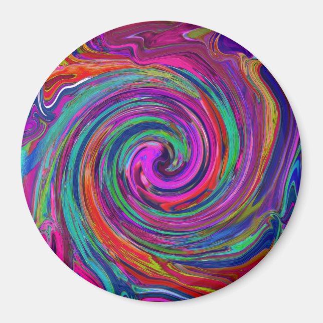 Groovy Abstrakt Retro Magenta Mörk Regnbåge Virvel Magnet (Framsidan)