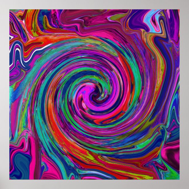 Groovy Abstrakt Retro Magenta Mörk Regnbåge Virvel Poster (Framsidan)