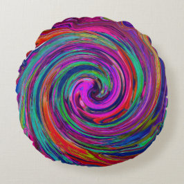 Groovy Abstrakt Retro Magenta Mörk Regnbåge Virvel Rund Kudde