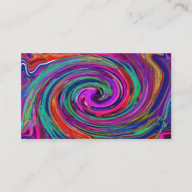 Groovy Abstrakt Retro Magenta Mörk Regnbåge Virvel Visitkort (Framsida)