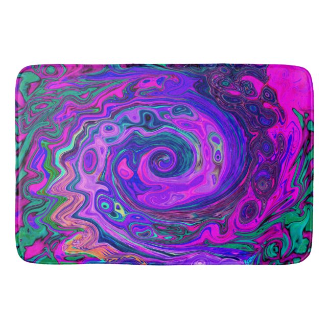Groovy Abstrakt Retro Magenta och Lila Swirl Badrumsmatta (Framsidan)
