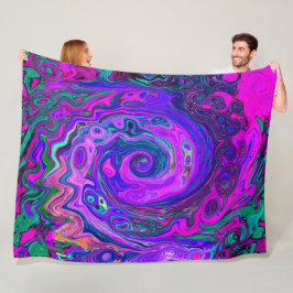Groovy Abstrakt Retro Magenta och Lila Swirl Fleecefilt