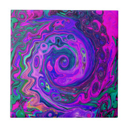 Groovy Abstrakt Retro Magenta och Lila Swirl Kakelplatta
