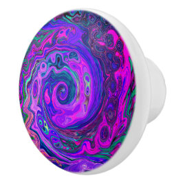 Groovy Abstrakt Retro Magenta och Lila Swirl Knopp