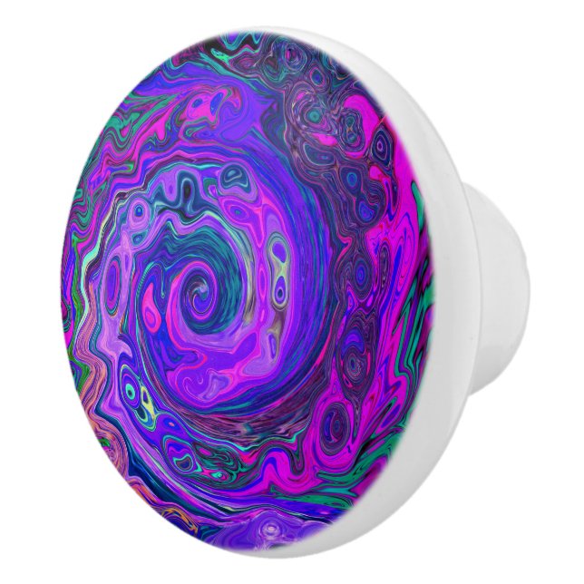 Groovy Abstrakt Retro Magenta och Lila Swirl Knopp (Höger)