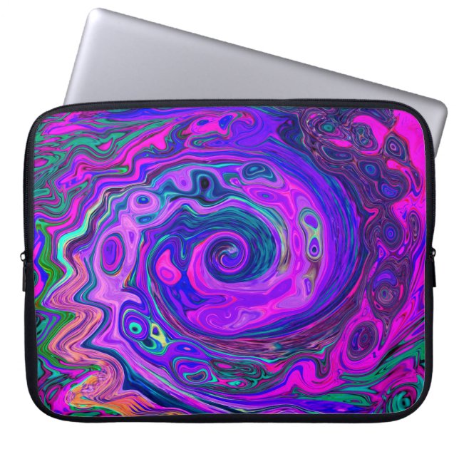 Groovy Abstrakt Retro Magenta och Lila Swirl Laptop Fodral (Framsidan)