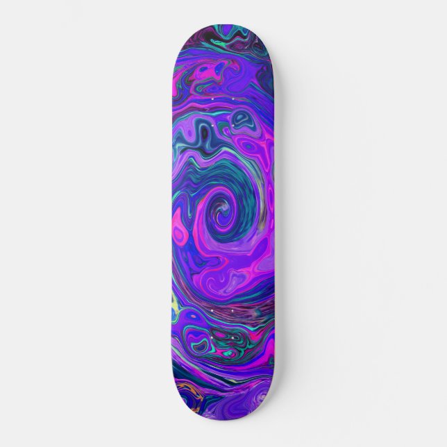 Groovy Abstrakt Retro Magenta och Lila Swirl Mini Skateboard Bräda 18,5 Cm (Framsida)