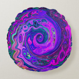 Groovy Abstrakt Retro Magenta och Lila Swirl Rund Kudde