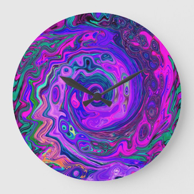 Groovy Abstrakt Retro Magenta och Lila Swirl Stor Klocka (Framsida)