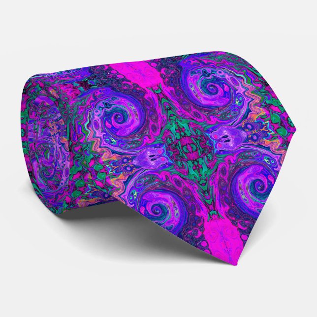 Groovy Abstrakt Retro Magenta och Purpur Virvel Slips (Rullad)
