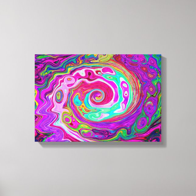 Groovy Abstrakt Retro Magenta Rainbow Swirl Canvastryck (Framsida)