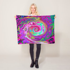 Groovy Abstrakt Retro Magenta Rainbow Swirl Fleecefilt
