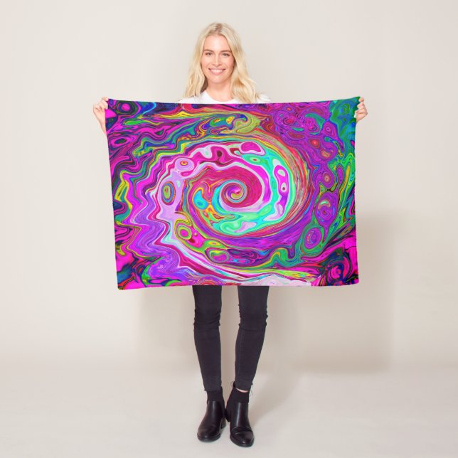 Groovy Abstrakt Retro Magenta Rainbow Swirl Fleecefilt (På plats)