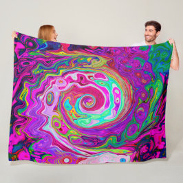 Groovy Abstrakt Retro Magenta Rainbow Swirl Fleecefilt