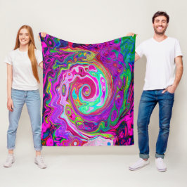 Groovy Abstrakt Retro Magenta Rainbow Swirl Fleecefilt