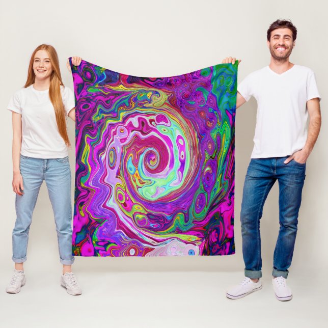 Groovy Abstrakt Retro Magenta Rainbow Swirl Fleecefilt (På plats)